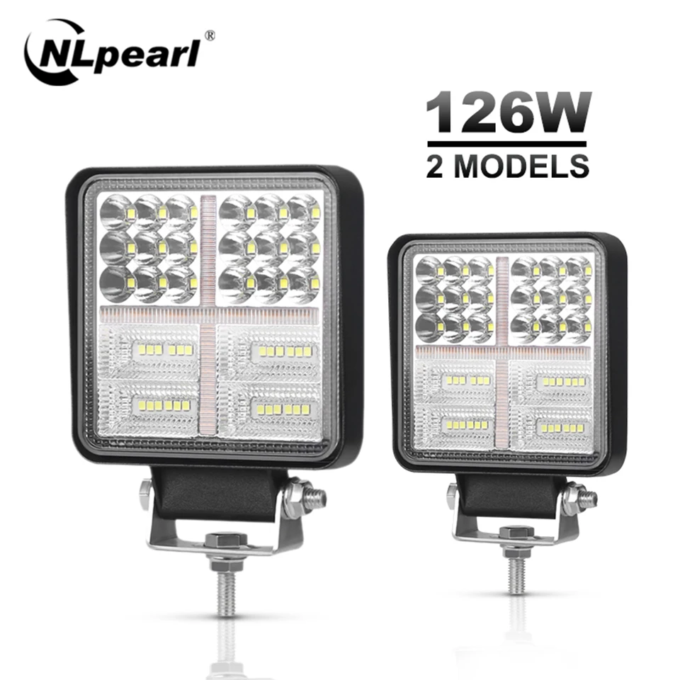 

Nlpearl 126W Flashing Warning Car Fog Lights LED Square 12V 24V 3000K/6000K Fog Lamp Assembly LED Strobe Light Police for 4X4