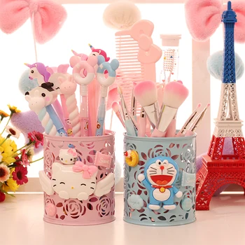 

Creative multi-functional metal cartoon cute ins pink lovely girl penholder cosmetics collection bucket makeup brush container