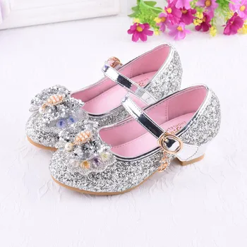 

Children Princess Shoes For Girls Sandals High Heel Glitter Shiny Rhinestone Enfants Fille Female Party Dress Shoes Elsa Shoes