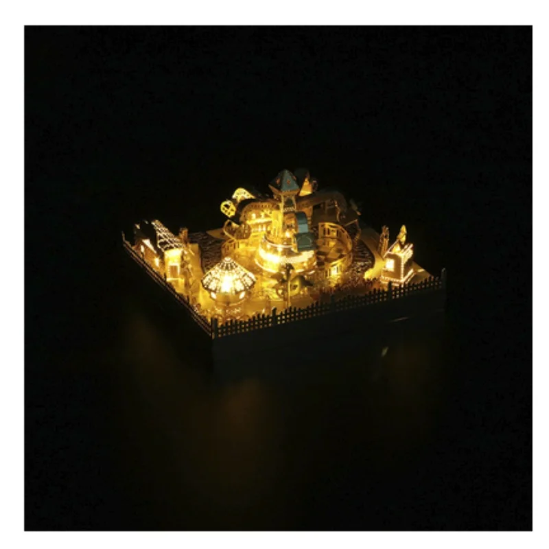 3D DIY металлическая головоломка модель Pmusement Park с огнями режущий пазл лучшие подарки для любимых друзей детская коллекция Обучающие - Цвет: DQ074D-G