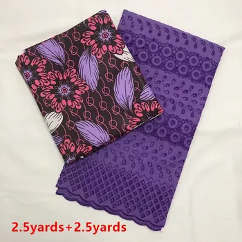 

wax cotton lace fabric new fashion style 2.5yards+2.5yards african eyelet cotton with wax fabric for women party dress JFDE211