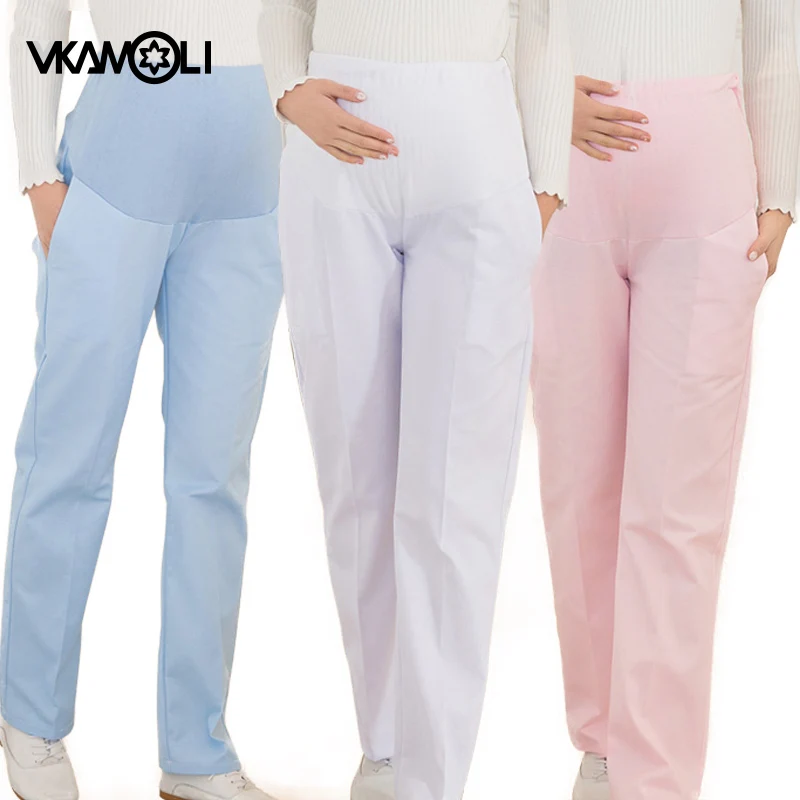 

vkamoli Pregnant Adjustable pants white summer winter pants pink blue elastic waist work pants