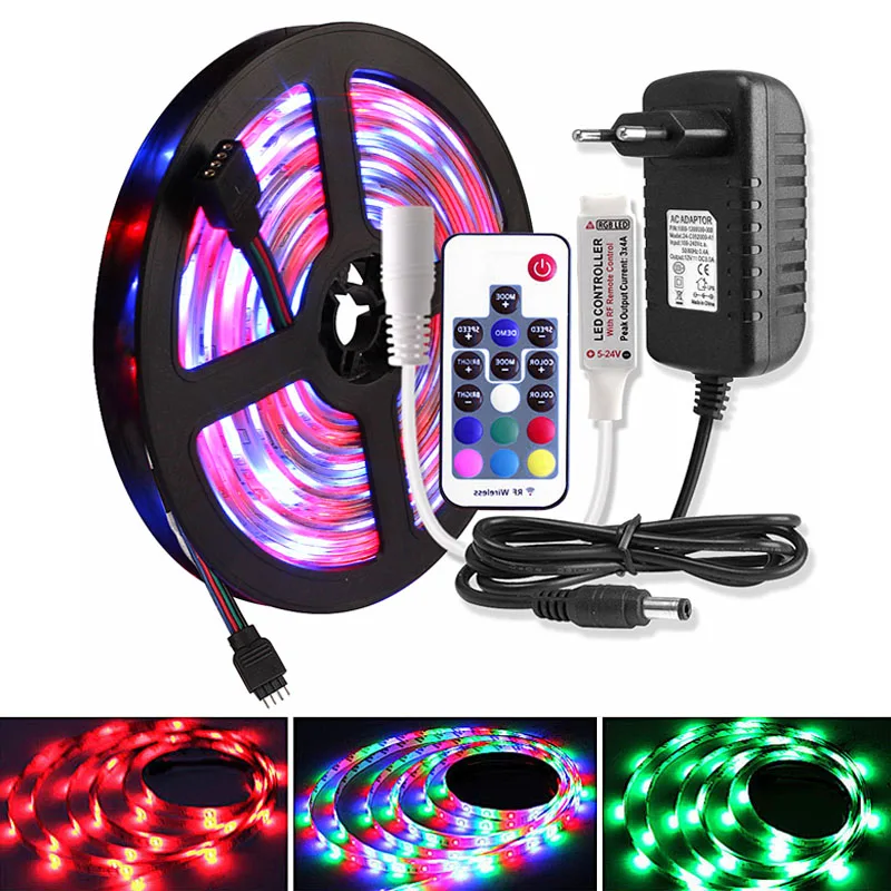 #Best SMD 2835 RGB LED Strip Light 5M Fita Waterproof lighting 12V 60Leds m Flexible Ribbon Led Diode Tape With RF Remote Controller
