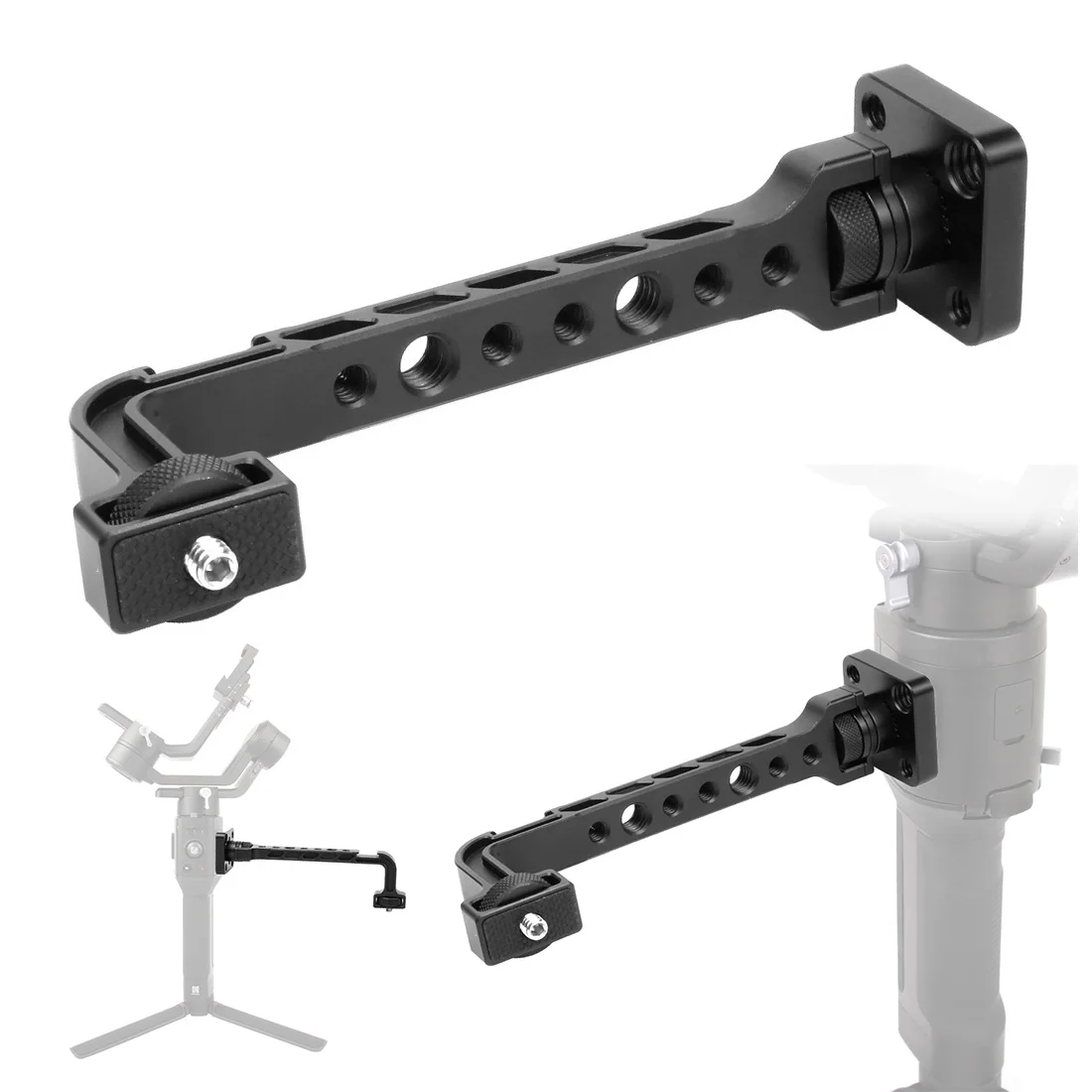 Action caméra installée sur le support de caméra drone 4 pièces, prête pour la stabilisation.