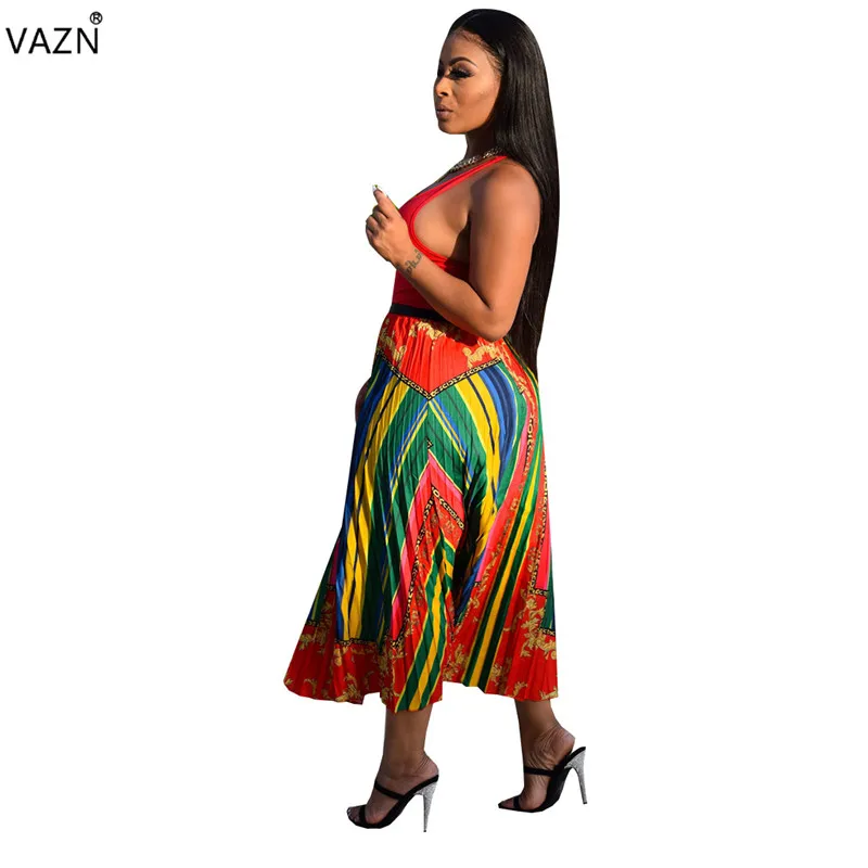 VAZN YC1859 Hot Vintage Untidy Upmarket Energy Young Sexy Overalls Joker Fashion Waist Braid Pleated Georgette Lady Long Skirts