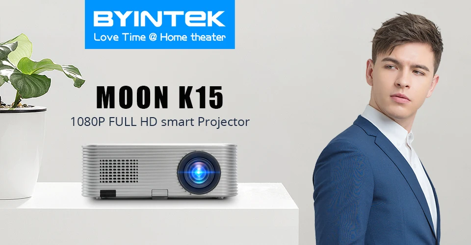 BYINTEK MOON K15 Full HD 4K Cinema 1080P  LED Video Smart Android Projector Proyector for 3D 300inch Home Theater