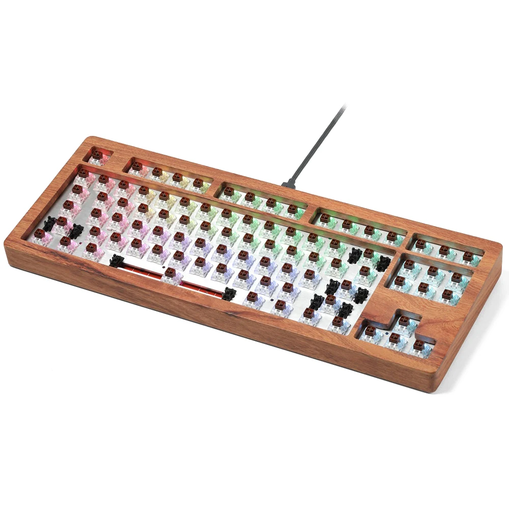 

AOPO 87 80% Mechanical keyboard with wooden case custom light rgb type c usb with software programmable hot swappable switch