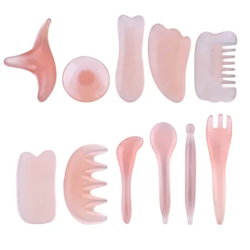 

Rose Quartz Natural Resin Beeswax Guasha Jade Edge Body Massager Crystal Energy Stone Scraper for Blood Circulation Health