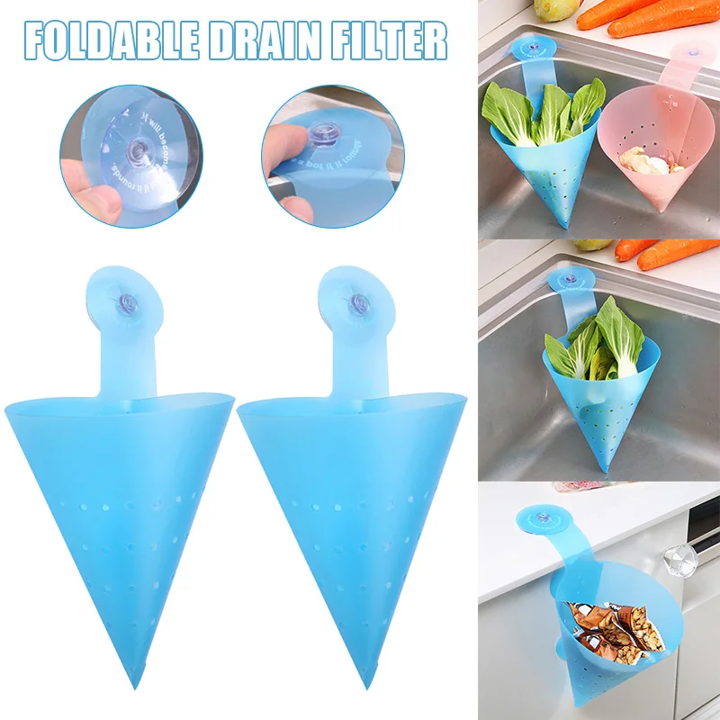 Foldable Sink Fliter Leftovers Plastic Suction Cup Style Hollow out Collapsible Drain Filter@LS