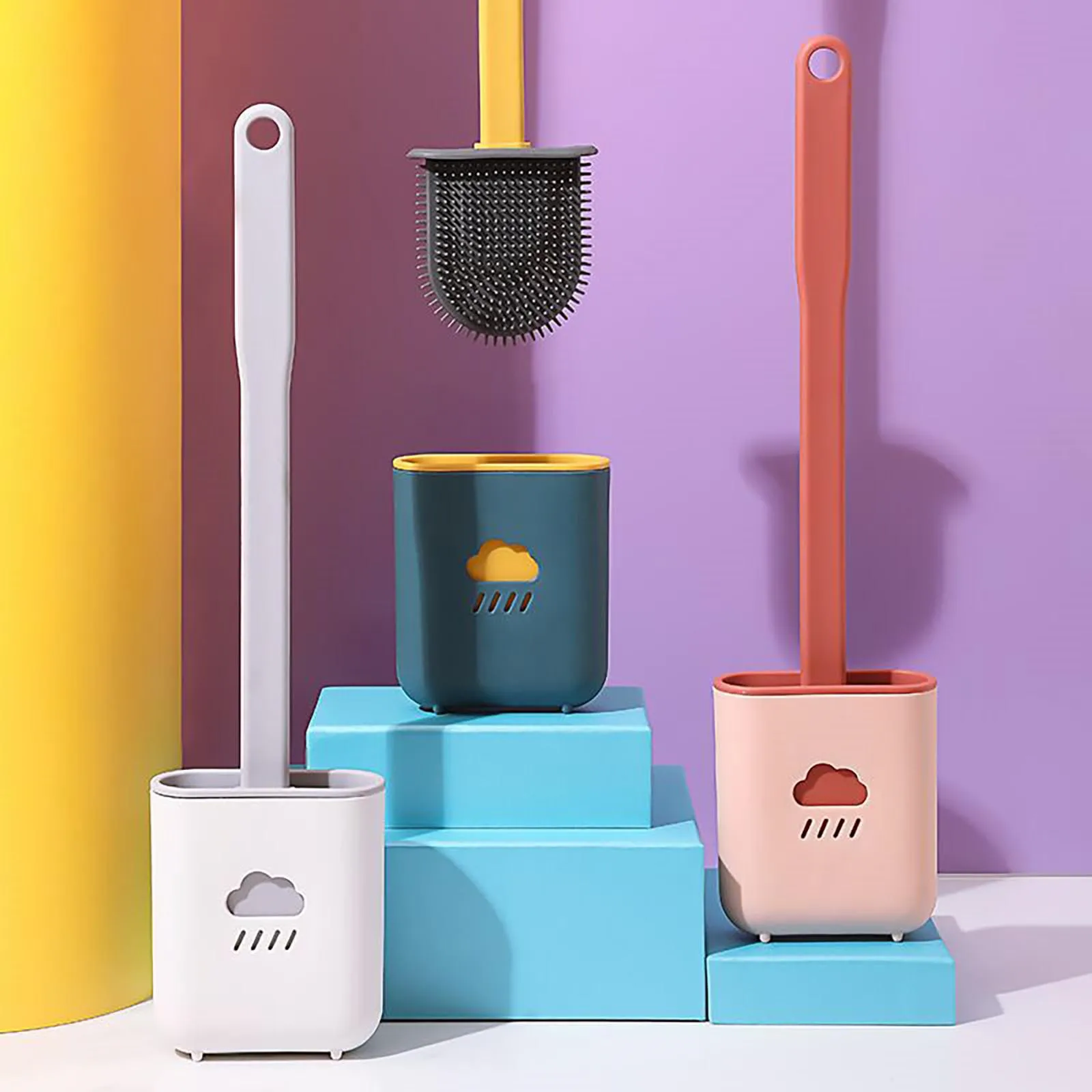 NEW Silicone Toilet Brush with Toilet Brush Holder Creative Cleaning Brush Set 