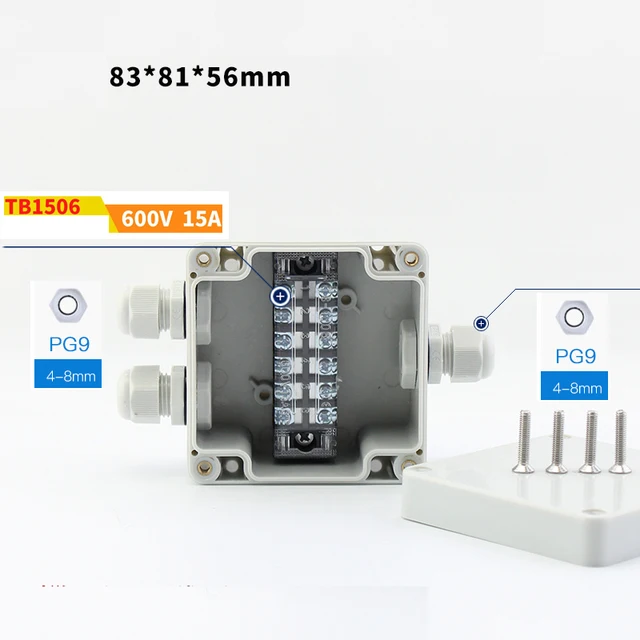 35A 600V 3 Pins Terminal Blocks with Gland Connectors Sealed  Enclosure Case Project Junction Box 83x81x56mm 1in 2 out
