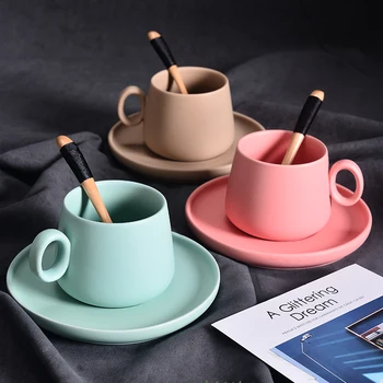 

Modern Ceramic Coffee Cup with Spoon Minimalist Nordic High Quality Afternoon Tea Coffee Mug Porcelain Office Drinkware DA60BYD