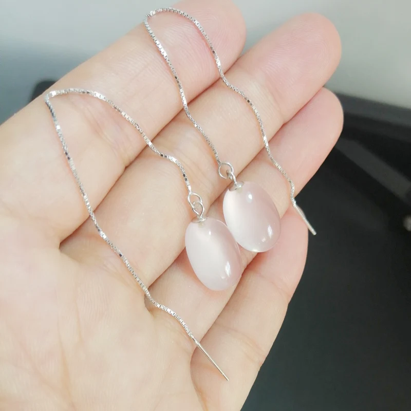 Серьги-капли из натурального розового кварца 6.5ct* 2 шт драгоценный камень Серебро 925 пробы хорошее ювелирное изделие T8112103