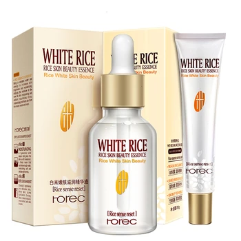 

2PCS/lot White rice facial serum+eye cream whitening moisturizing essence skin care hydrating anti-aging dark circle removal
