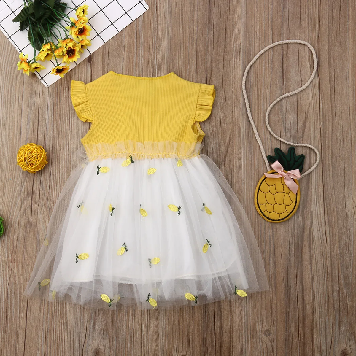 Princess Dresses Toddler Kids Girl Pineapple Print Dress Sleeveless Pageant Ruffle Tutu Dress Lace Sundress Beach Party Dresses