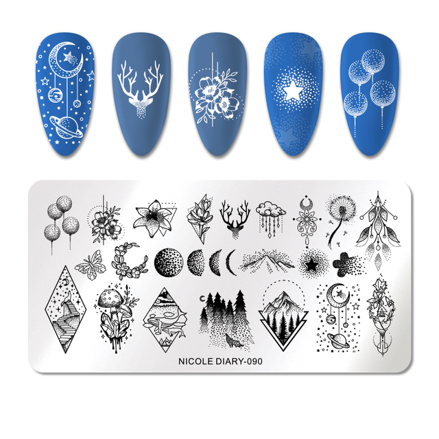 DIARY Flower Leaf Nail Stamping Plates Cute Abstract Face Lines Stamp Template Nail Art Image Printing Stencil Tools
