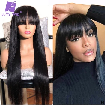 

Brazilian Straight Wigs With Bangs Remy Human Hair Wigs For Black Women Glueless Scalp Top Full Machine Made Wig 150% LUFFY