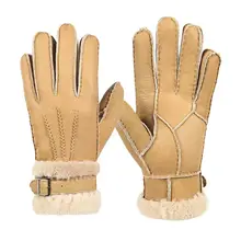 

Winter 100% Sheepskin Genuine Leather Gloves Fashion Men Warm Fleece Snow Mittens Outdoor Five Finger Wrist Gloves