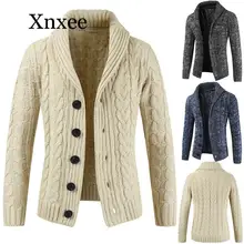 Beige New Autumn Cardigan Sweater Men Winter Mens Long Sleeve Sweaters Lapel Cardigan Button Knit Sweater Coat Tide Warm 2020