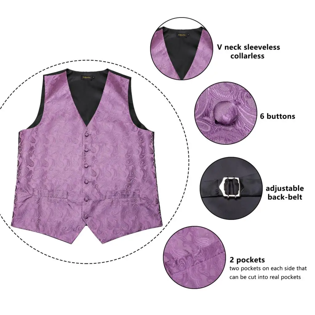 Men's Purple Paisley Fashion Wedding Men Silk Waistcoat Vest Bowties Hanky Cufflinks Cravat Set for Suit Tuxedo DiBanGu MJ-111 Men's Purple Paisley Fashion Wedding Men Silk Waistcoat Vest Bowties Hanky Cufflinks Cravat Set for Suit Tuxedo DiBanGu MJ-111