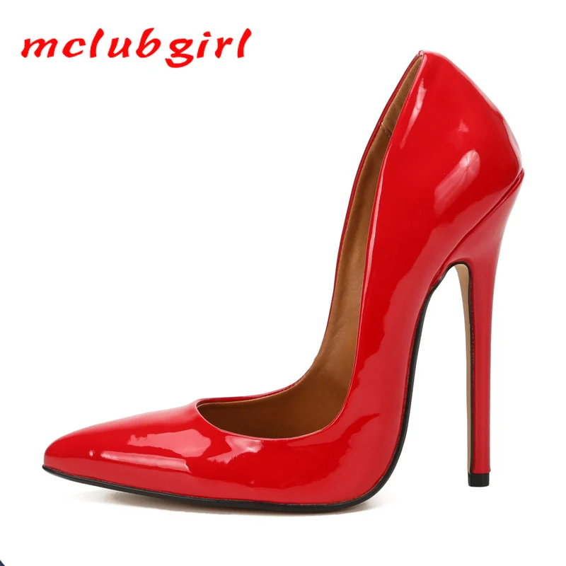 MCLUBGIRL-zapatos de tacón alto para hombre y mujer, calzado Sexy de talla grande 43 44 45, tacón de aguja blanco, zapatos de charol para oficina y boda