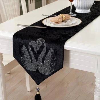 

European black table runner luxurious velvet diamond drilling table covers for home wedding table decoration high quality
