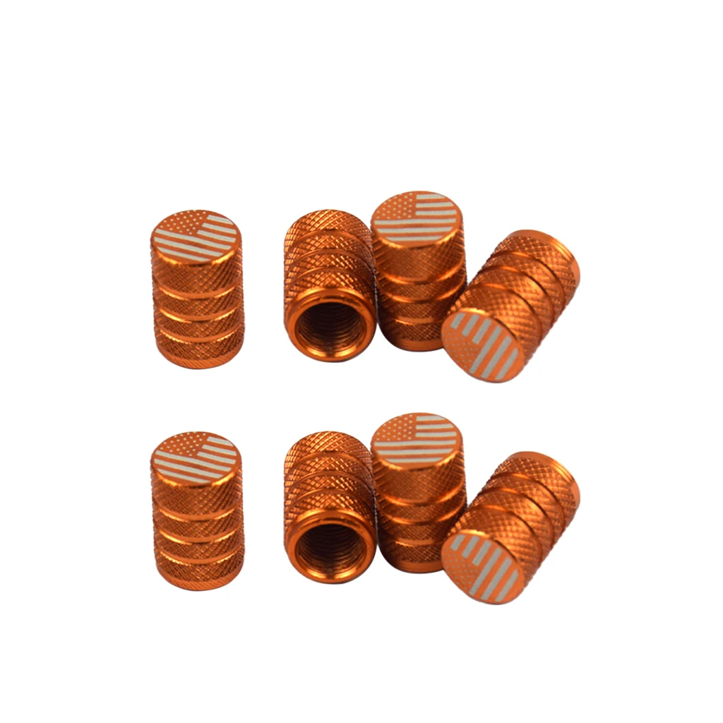 MagiDeal 8xUSA American Flag- Tire Rim Valve Stem Caps- Aluminum Orange