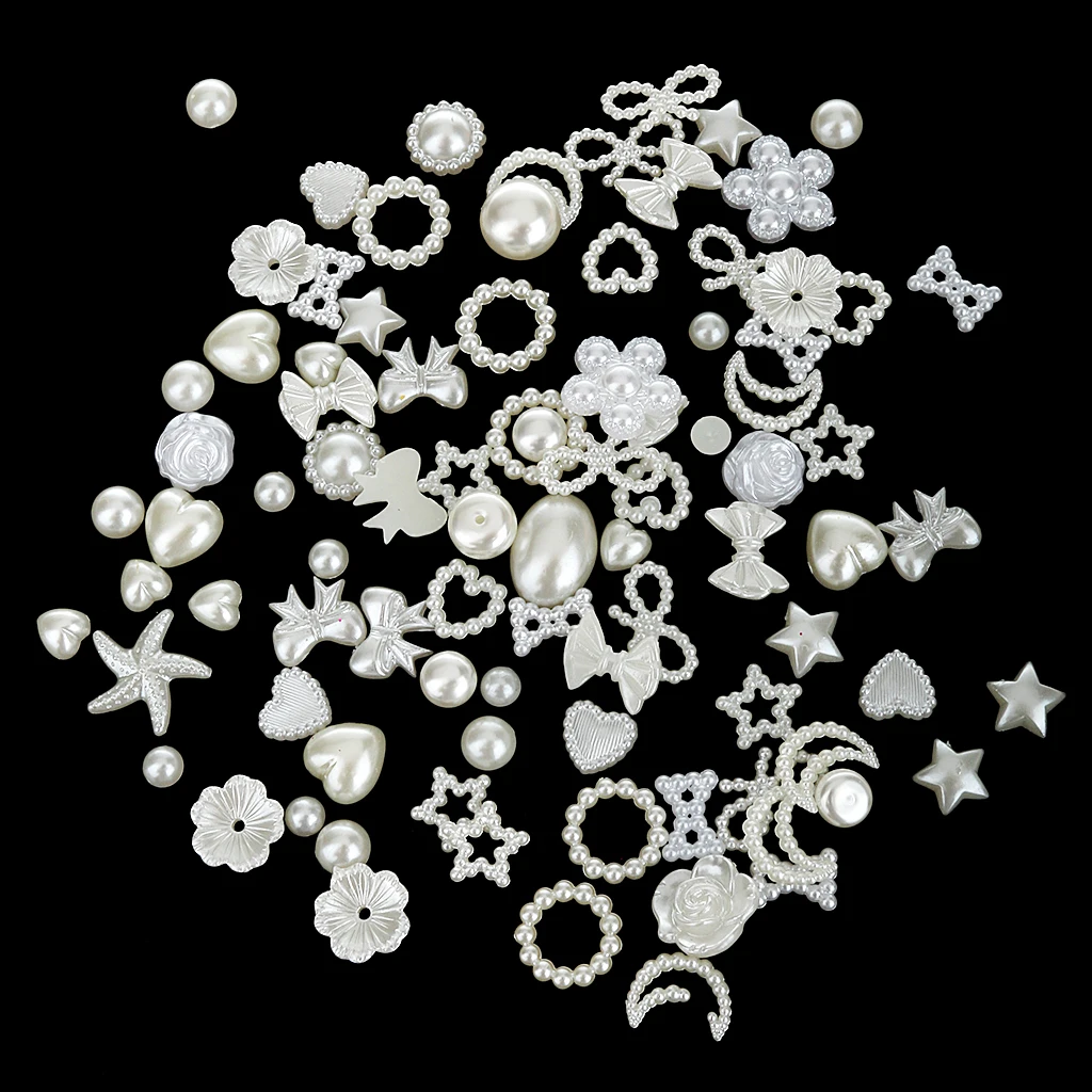 

100Pcs Resin Beads White Flatback DIY Scrapbooking Embellishment Craft Half Round flower Bow Heart Star Pearls For Art Flatback