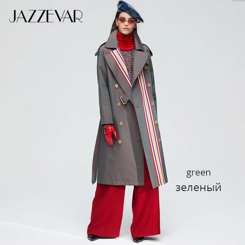 JAZZEVAR, Новое поступление, Осенний Тренч цвета хаки, женское повседневное модное хлопковое длинное пальто с поясом высокого качества для женщин 9004-1 - Цвет: Green CT02
