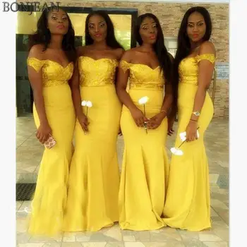 

Off The Shoulder Mermaid Yellow African Bridesmaids Dresses Wedding Party Bridesmaid Dresses Brides Maid Dresses Plus Size