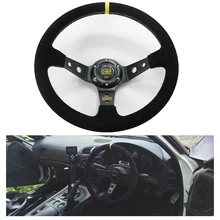 14 дюймов 350 мм OMP гоночный руль универсальный автомобильный кожаный руль желтая линия автомобильные аксессуары jeep