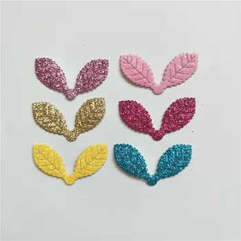

100pcs 3.5*1.8cm Mix Glitter Leaf Patches Handmade for Birthday/Cloth Applique Hair/Craft Accessories