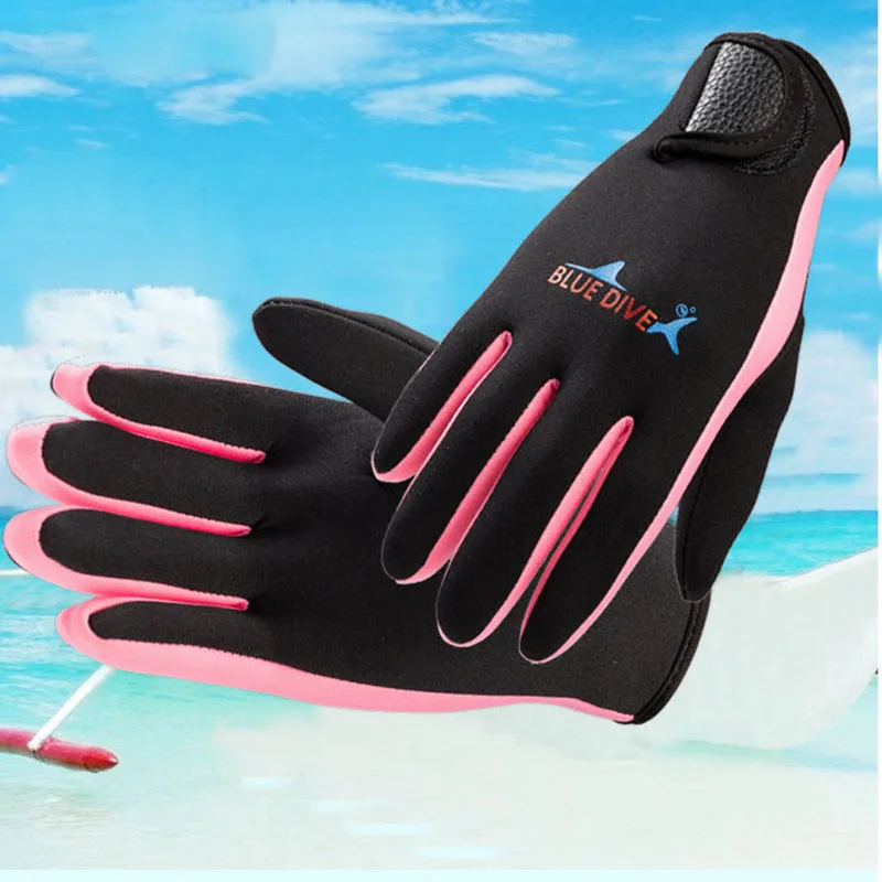 1pair 1.5mm neoprene swimming diving gloves neoprene glove for winter swimming warm anti-slip blue yellow and pink 3
