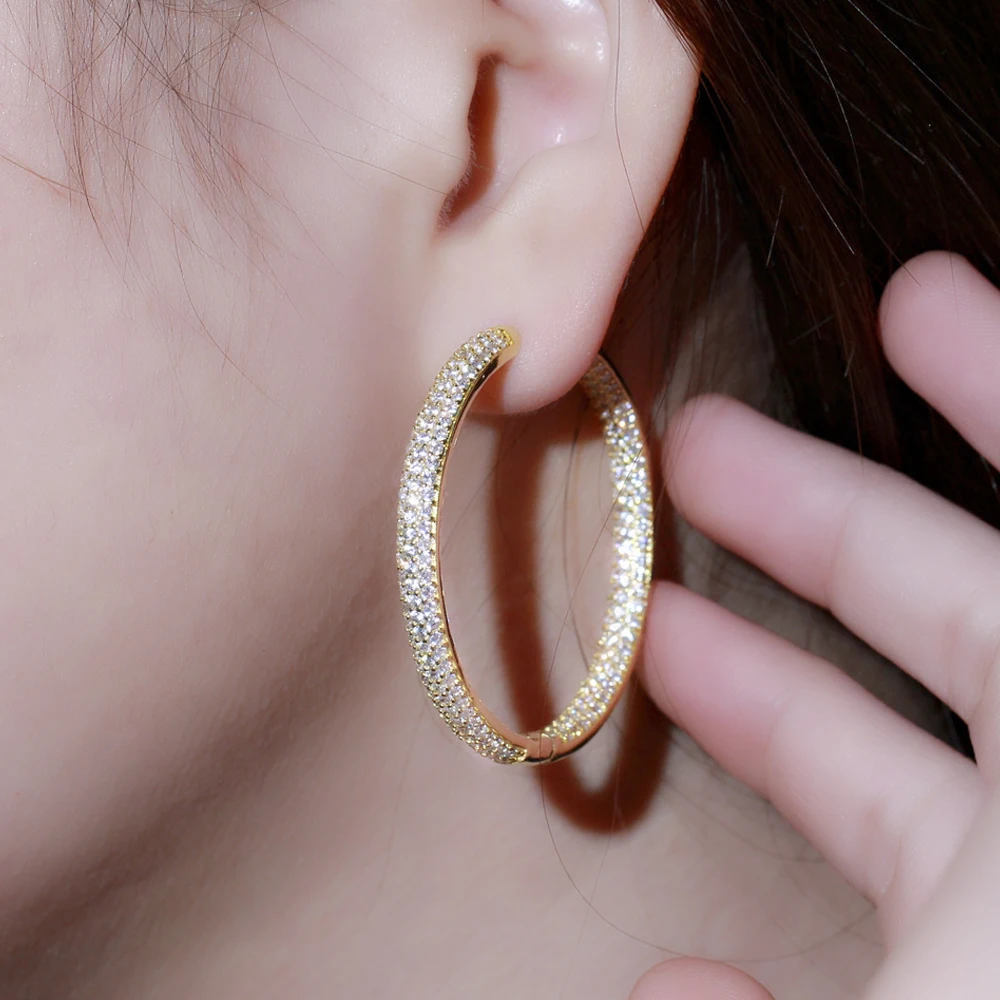 PHINIBIRD Orecchini A Cerchio Con Foglia E Zirconi Cubici, Argento 925, 29 Mm