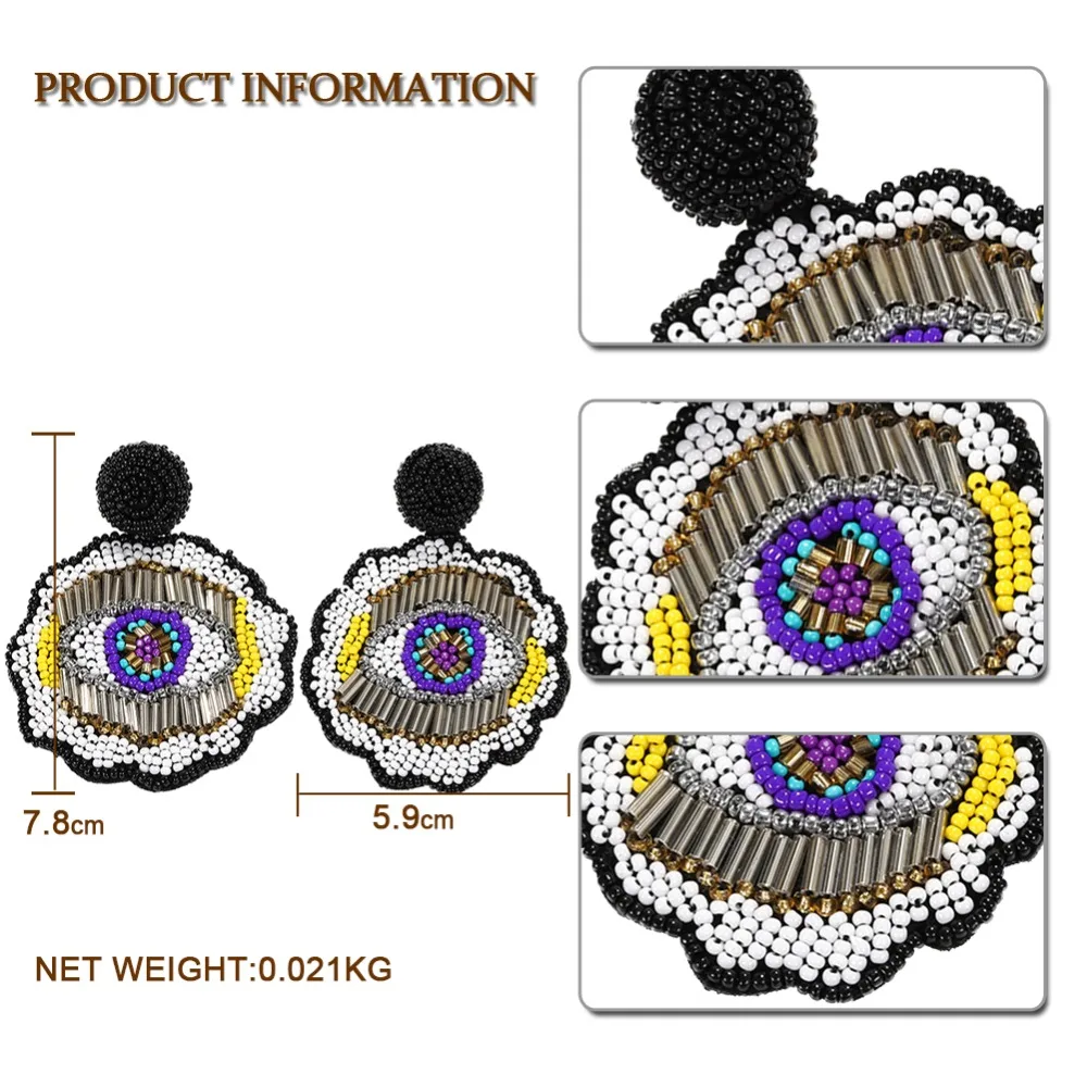 Girlgo богемные серьги-капли ручной работы с бусинами и кисточками в виде больших глаз для женщин, свадебные трендовые вечерние серьги для девушек, подарок