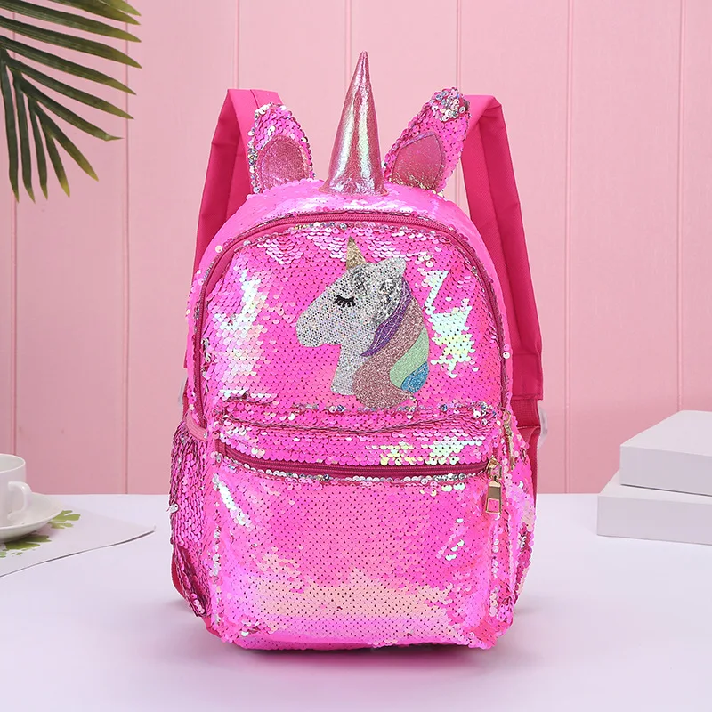 Единорог большой емкости блесток школьные сумки для девочек Mochila Escolar Рюкзак Милый Мультфильм школьный рюкзак для девочек Школьный рюкзак - Цвет: Красный