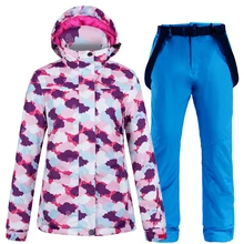 Плотный лыжный костюм для женщин, водонепроницаемая куртка и ветрозащитные штаны, комплекты, зимнее уличное теплое пальто, женский лыжный походный костюм для альпинизма