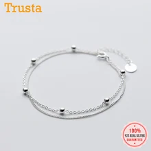Trusta 925 пробы серебряные Модные женские ювелирные изделия двухслойный браслет с бусинами 16 см для подарка для девушек и девушек Прямая поставка DS454