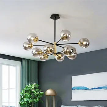 

Hot LED Vintage chandelier E27 Round Glass Ball Light for living room bedroom Kitchen tree branch chandelier Decoration Fixtures