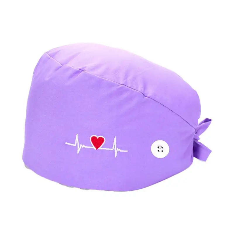 37 Colors Unisex Adjustable Working Scrub Cap with Protect Ears Button Electrocardiogram Embroidery Floral Print 