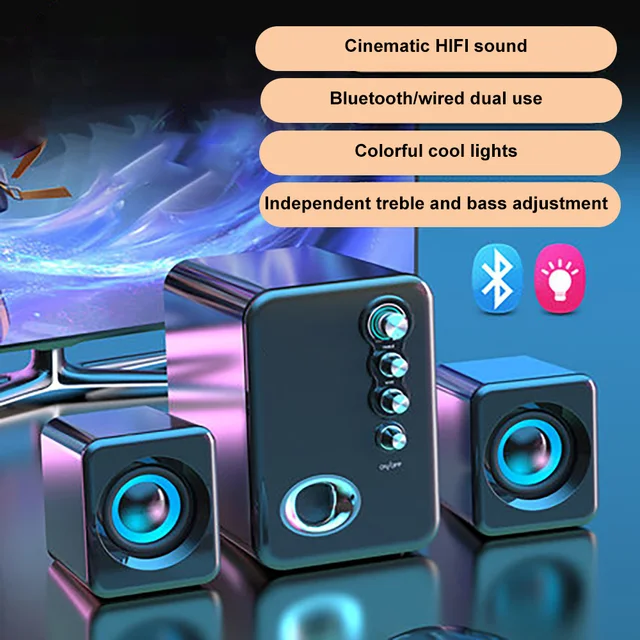 Computer Audio USB 2.1 Multimedia Bluetooth Overweight Subwoofer Desktop Home Speaker Wired Universal Audio King Black