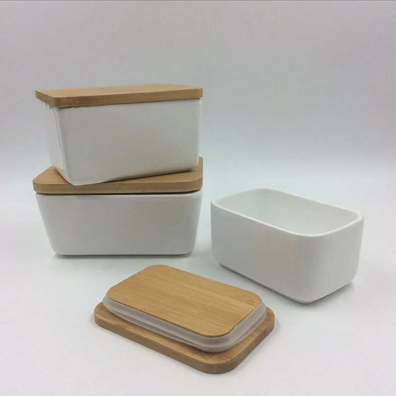 

1pc Square Porcelain Butter Dish Airtight Simple Butter Keeper with Lid Kitchen Storage Container JS21