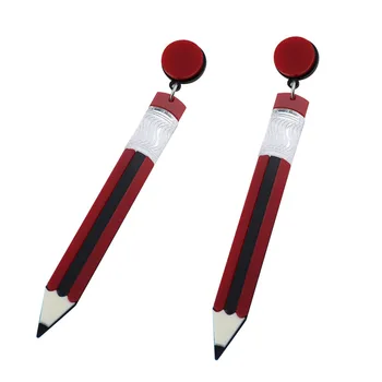 

New Fashion Funny Pencil Stationery Acrylic Earrings for Women Creative Long Tassel Exaggerated Dangle Earrings Jewelry Female