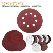 

40Pcs 5inch 125mm Round Sandpaper Sanding Disc Sand Sheet 8 Hole Hook Loop Pad 240-2000 Grit Metal Polishing Pad Grinding Tool