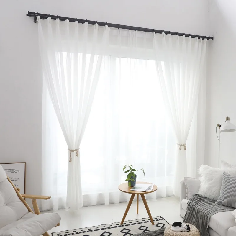 Solid White  Tulle Curtain For Living Room Bedroom Modern Organza Voile Sheer Curtains Finished Decorative Window Treatment