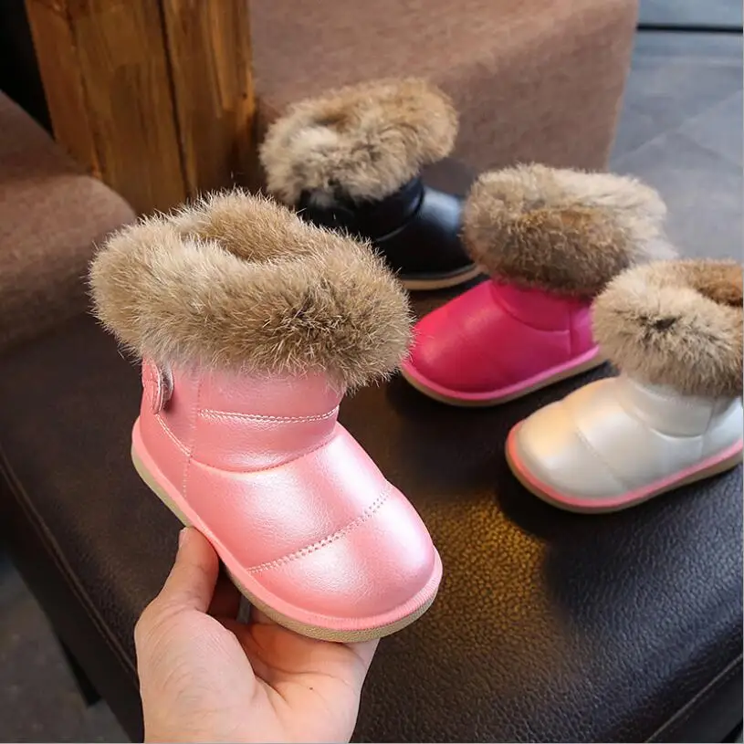 

Kids Boots Children's Rubber Boots Winter Children Thicken Plush Snow Boots Child Warm Leather Short Baby Infant white shoe