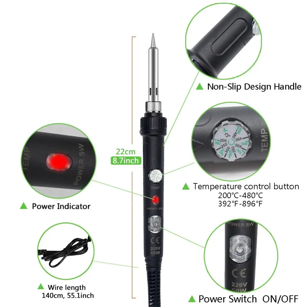 GEYOTAR 40PCS Professional Wood Burning Tool Carving Pyrography Kit 60W Adjustable Temperature Soldering Iron Pen Wood Embossing