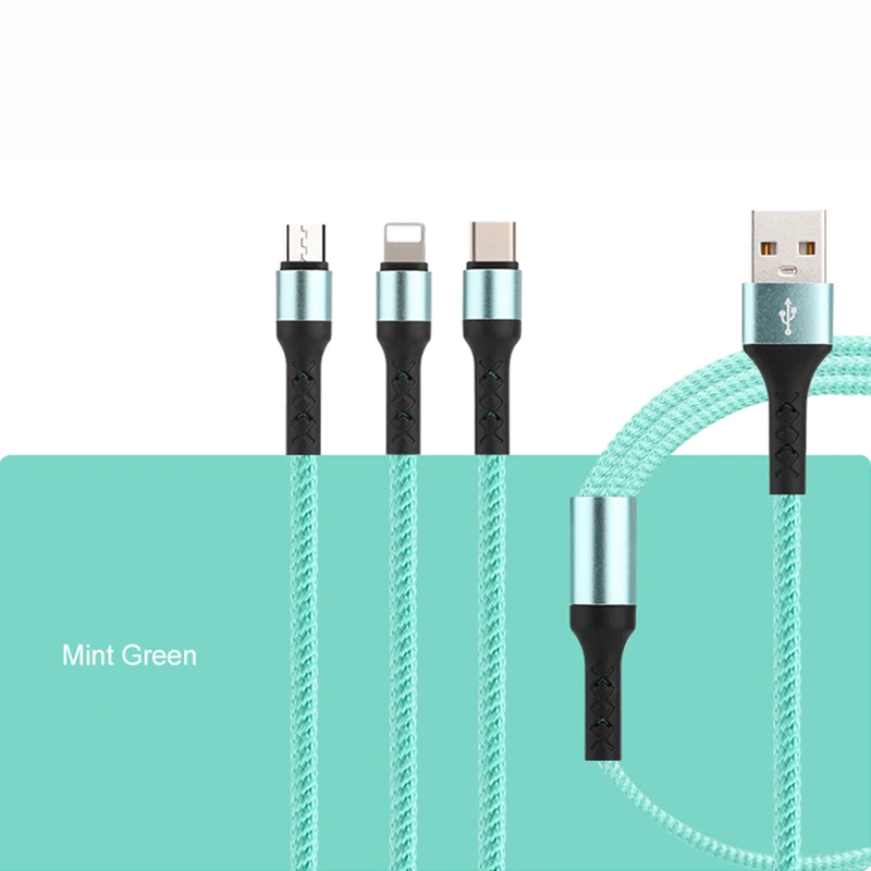 3 в 1 USB кабель для мобильного телефона 3A Micro usb type C кабель зарядного устройства для huawei IPhone 11 Pro XR XS Max X Зарядка данных IY342 - Цвет: Зеленый