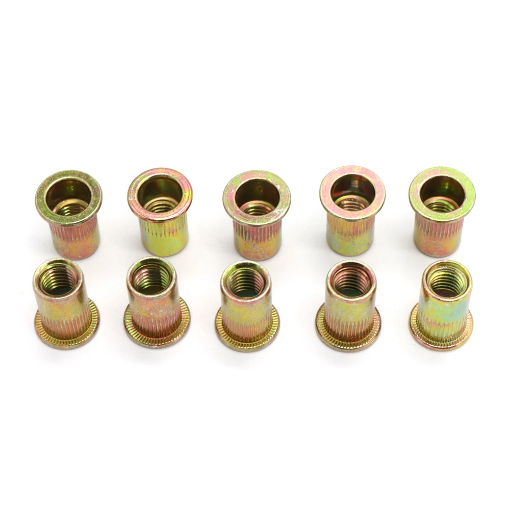 20/50pcs M3 M4 M5 M6 M8 M10 M12 rivet nuts flat head threaded insert nutsert cap for riveter nut gun zinc plated carbon steel
