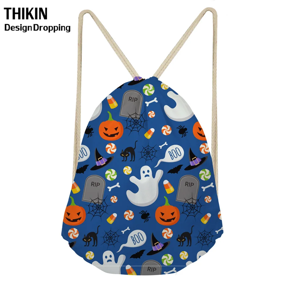 ThiKin 2019 забавная сумка на завязках с черепом для Хэллоуина для мальчиков и девочек, детские рюкзаки с мультяшным рисунком, женская